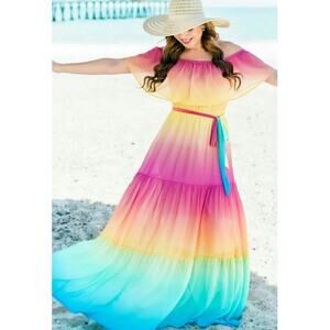 NWT Large Strapless Rainbow Summer Maxi Dress